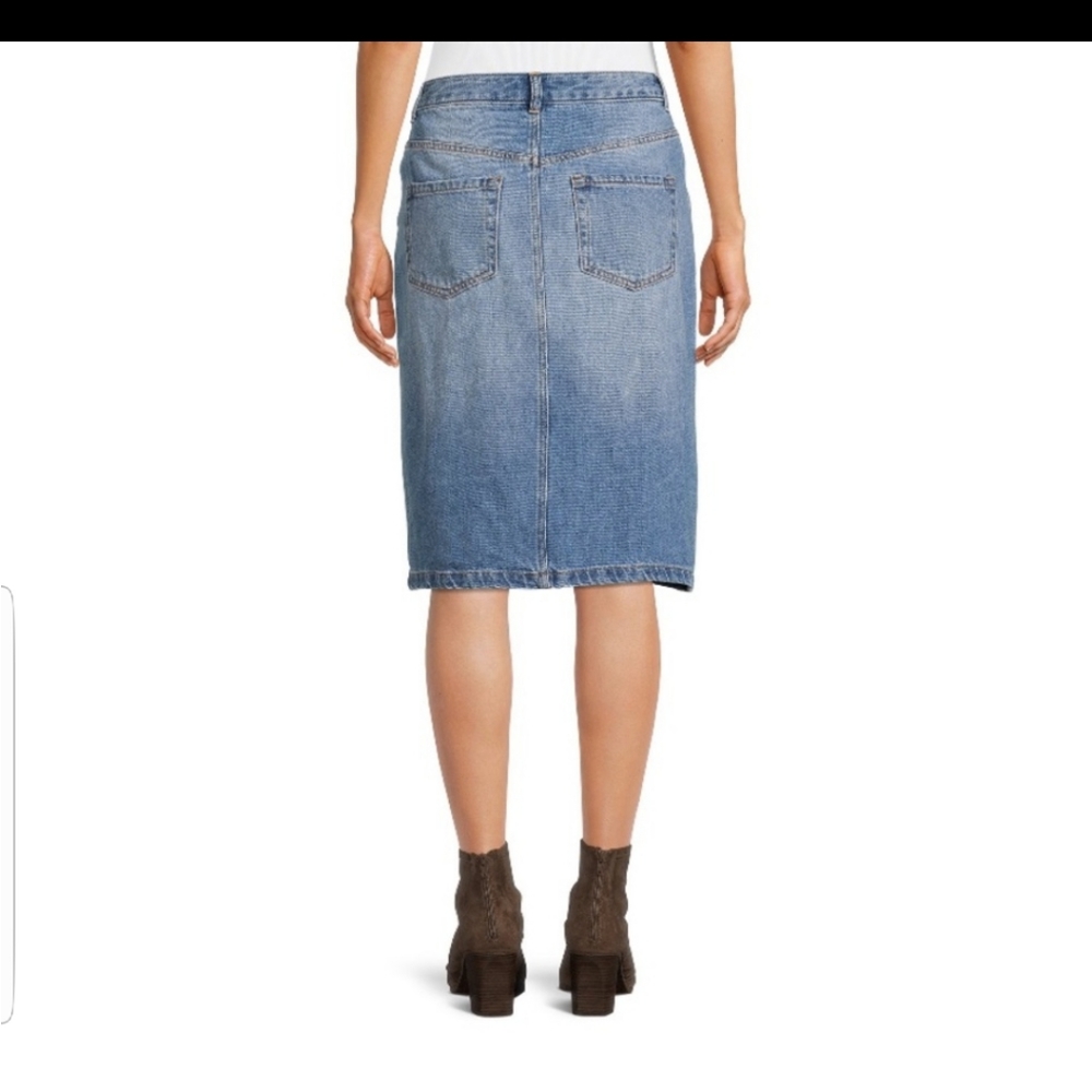 Patchwork Tri Denim Medium Wash Midi Skirt - Picture 3 of 7